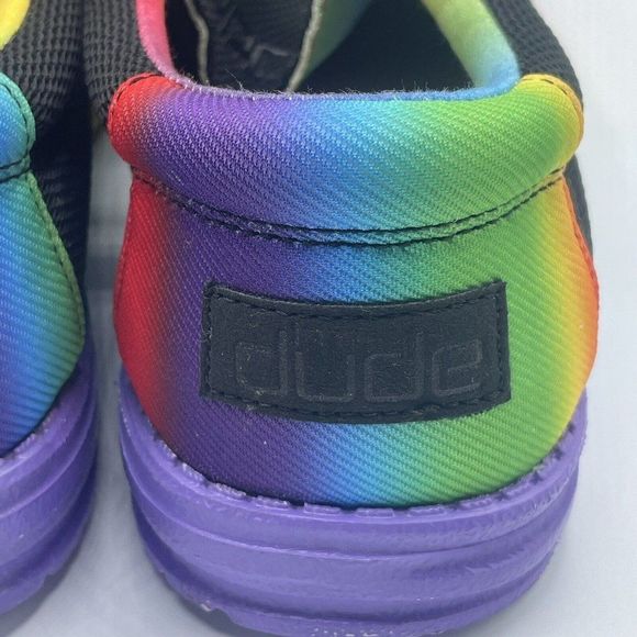 New Hey Dude Pride Rainbow Colorful Black Wally Stretch Deck Shoes Mens Size 11 - Picture 6 of 9